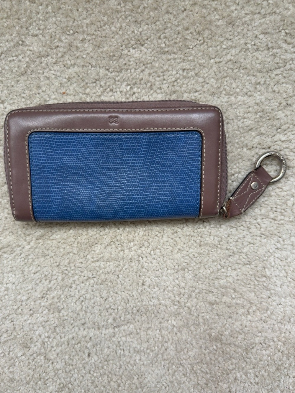 Lancel Paris Blue Lizard Embossed Leather Zip Around Continental Wallet